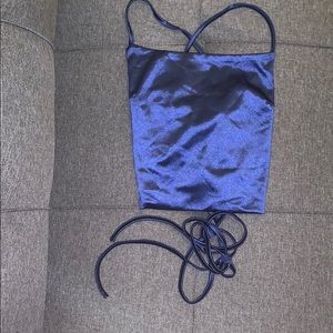 Blue satin cross back top